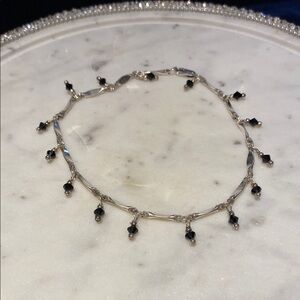 Elegant Sterling 925 Silver and Black Beaded Ankle Bracelet